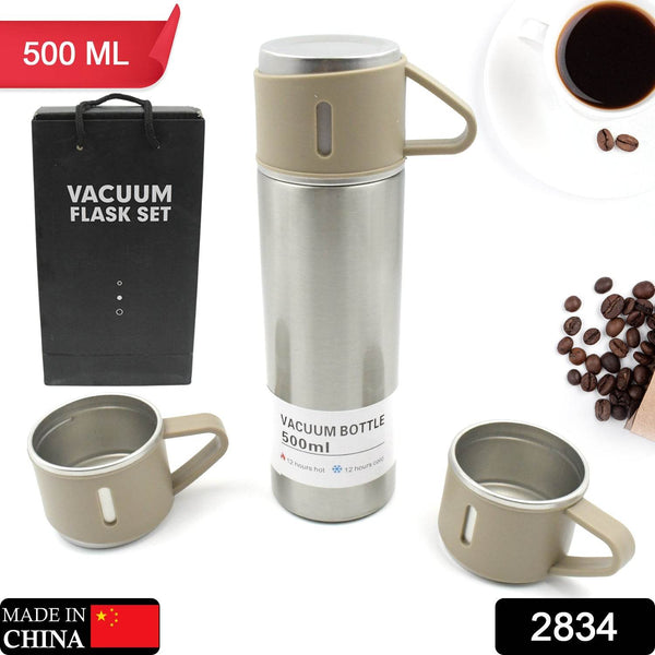 Stainless Steel Vacuum Flask Set with 3 Steel Cups Combo for Coffee Hot Drink and Cold Water Flask Ideal Gifting Travel Friendly Latest Flask Bottle. (500ml) - dailyneed.life