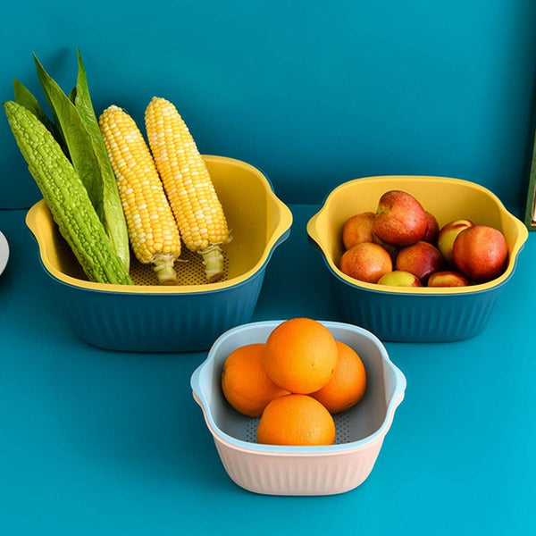 Plastic Washing Bowl & Strainer Basket for Kitchen (Set of 2) - dailyneed.life