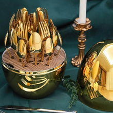 Premium Cutlery Set 24 Pcs with Oval Shaped Stand | Beautiful Stylish Oval Designed Cutlery Sets, Egg-Shaped Luxury Spoon Holder Set  (Golden / 24 pcs set) - dailyneed.life