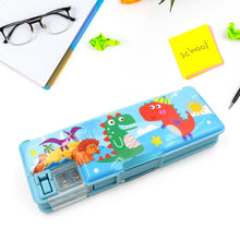 Plastic Multipurpose Compass Box – Double Deck Pencil Case with 2 Compartments & Cartoon Organizer (1 Pc, Mix Design) - dailyneed.life