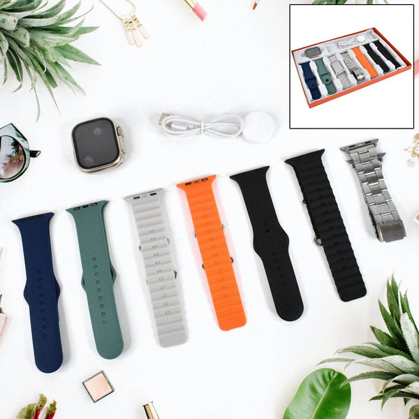 7 in 1 Ultra Smart watch Combo with Seven Classic Straps & Transparent Screen Guard (1 Set / Mix Color) - dailyneed.life