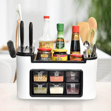 Multifunctional Kitchen Storage Organizer Rack with 6 Spice Containers, Knife & Spoon Holder, and Top Shelf - dailyneed.life
