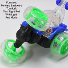 Rechargeable 360 degree stunt rolling remote control car with colourful 3d lights and music for kids - dailyneed.life