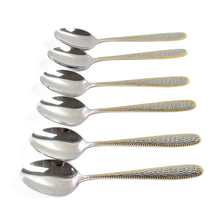 Stainless Steel Gold Bordered Textured Spoons Gold Plated Handle Set of 6 Pc - dailyneed.life