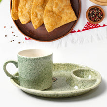 Ceramic Tea/Coffee Cup Set - Alpino 3-Piece with 2-Compartment Serving Platter (BPA-Free) - dailyneed.life