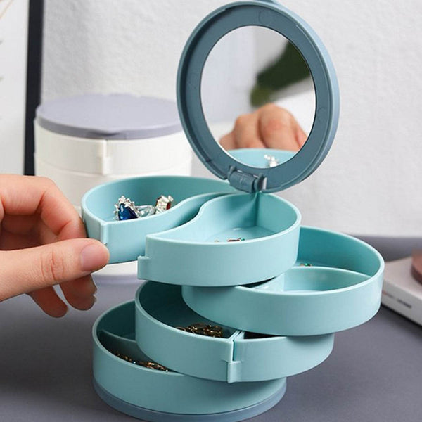 4 Layers Jewellery Box, 360 Degree Rotating Jewelry Box, Jewelry and Earring Organizer Box with Mirror, Accessory Storage Box, Travel Decor Portable Jewelry Case Ornaments Storage Box Necklace Jewelry Organizer Jewelry Organizer Box - dailyneed.life