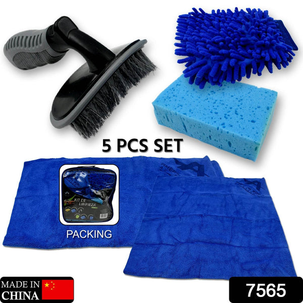 Car / Bike Cleaning Combo Microfiber Car Wash Sponge and Gloves, Automobile Cleaning Sponges, 2 Wash Towel, 1 Brush, 1 Sponge, 1 Gloves, Car Wash Cleaning Tools Kit (5 Pcs Set) - dailyneed.life