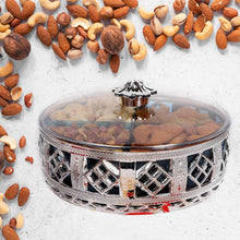 Multipurpose Dry Fruit Box 4 Section Dry Fruit Round Silver Gift Box (1 Pc) - dailyneed.life