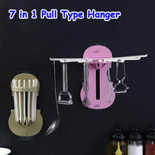 Plastic 7-in-1 Multifunction Retractable Wall-Mounted Pull-Out Hanger Rack Without Punching Hooks Up for Kitchen Bathroom - dailyneed.life