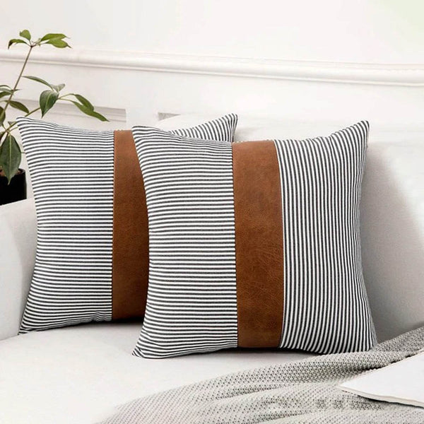 Pillow Covers, leather & cotton Cushion Covers (16 × 16 Inch / 1 Pair / 2 Pc) - dailyneed.life