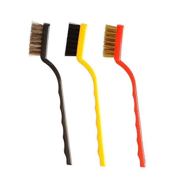 3 Pc Mini Wire Brush Set for cleaning (Brass, Nylon, Stainless Steel Bristles) - dailyneed.life