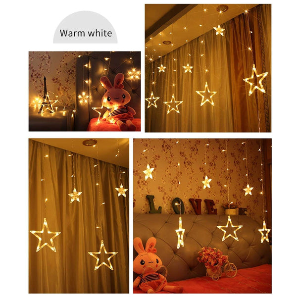 12 STARS CURTAIN STRING LIGHTS, WINDOW CURTAIN LIGHTS WITH 8 FLASHING MODES DECORATION FOR FESTIVALS - dailyneed.life