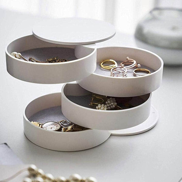 4 Layers Jewellery Box, 360 Degree Rotating Jewelry Box, Jewelry and Earring Organizer Box with Mirror, Accessory Storage Box - dailyneed.life