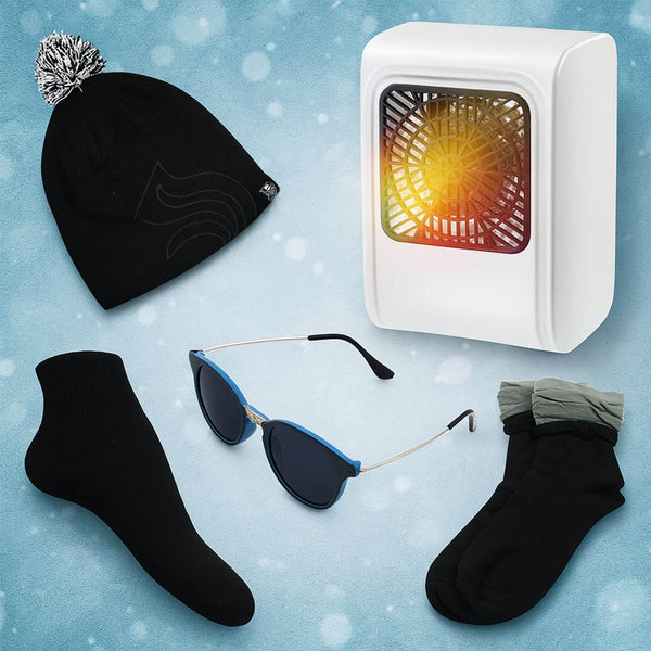 Winter Warm Set- Bennie hat, Room Heater, Sunglasses And Socks (5 Pcs Combo) - dailyneed.life