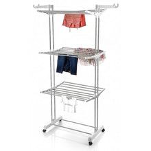 3-Tier Foldable Stainless Steel Cloth Drying Stand with Wheels - dailyneed.life