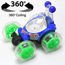 Rechargeable 360 degree stunt rolling remote control car with colourful 3d lights and music for kids - dailyneed.life