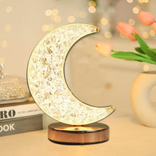 Crystal Table Lamp | Moon Shape Touch Control Lamp with 3 Color | Metal Bedside Lamp for Kids Bedroom Romantic Desktop Nightstand | Stepless Dimming USB Charging Touch Night Light - dailyneed.life