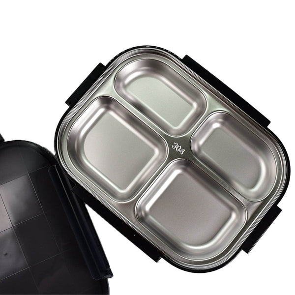 Black Transparent 4 Compartment Lunch Box for Kids and adults, Stainless Steel Lunch Box with 4 Compartments. - dailyneed.life