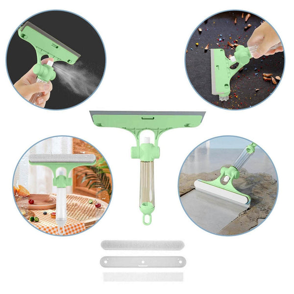 4 in 1 Multifunctional Glass Scraper, Window Glass Wiper with Watering Can, Silicon Cleaning Squeegee with Two Brush Heads, Practical Squeegee for Shower Doors, Windows, Tiles and Car Glass - dailyneed.life