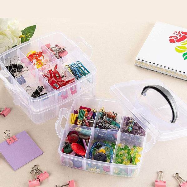 3-Tier 18 Sections Transparent Stackable Adjustable Compartment Slot Plastic Craft Storage Box - dailyneed.life