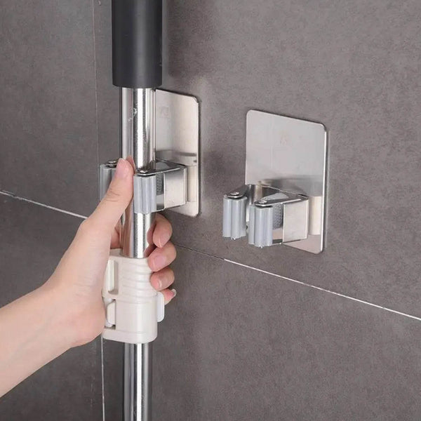 Stainless Steel Mop Broom Holder Organizer, With Glue 6gm Adhesive Wall Mounted Mop Organizer Storage Rack Clip Heavy Duty Broom Hanger for Laundry Room Garden Tool Holder Bathroom Accessories (1 Pc) - dailyneed.life