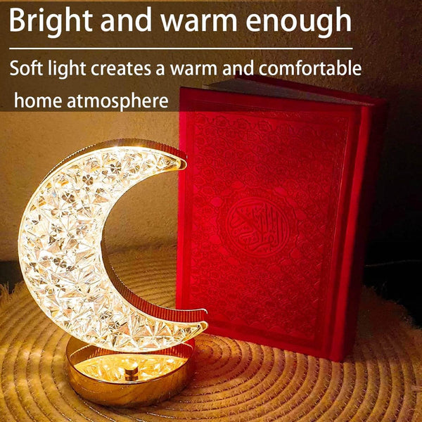 Crystal Table Lamp | Moon Shape Touch Control Lamp with 3 Color | Metal Bedside Lamp for Kids Bedroom Romantic Desktop Nightstand | Stepless Dimming USB Charging Touch Night Light - dailyneed.life