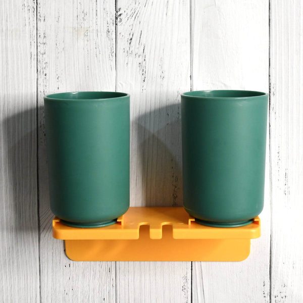 Multipurpose Wall Mount Toothbrush Holder Plastic Stand With 2 Cup (1 Set) - dailyneed.life