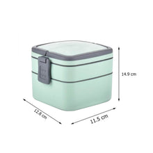 GREEN DOUBLE-LAYER PORTABLE LUNCH BOX STACKABLE WITH CARRYING HANDLE AND SPOON LUNCH BOX , Bento Lunch Box - dailyneed.life