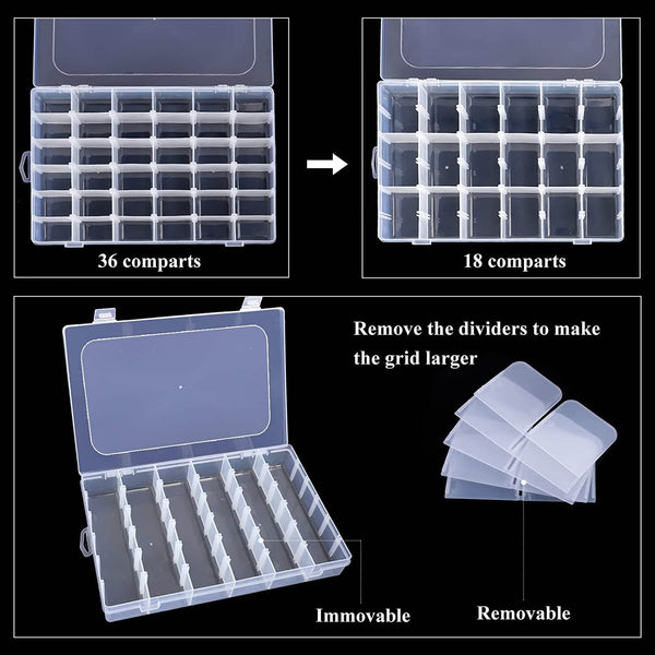 36 Grids Clear Plastic Organizer Box with Adjustable Compartment Dividers, Jewellery Storage Organizer Collection Box (1 pc ) - dailyneed.life