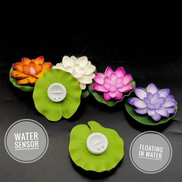 Water Floating Smokeless Candles & Lotus Flowers Sensor Led TeaLight for Outdoor and Indoor Decoration - Pack of 6 Candle, Diwali (Pack of 6) - dailyneed.life