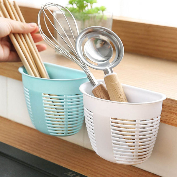 Hanging Plastic Storage Basket, Adhesive Wall Mounted Organizer Box Make Up Holder Shelf Bathroom Wall Basket Punch Free Drain Basket for Kitchen Bathroom, Wall Type Storage Basket (1 Pc) - dailyneed.life