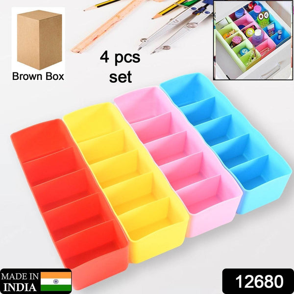 Desktop Storage Organizer Box Set - 5 Grid Compartments for Clothing, Underwear, Socks & Ties (4-Piece) - dailyneed.life