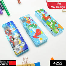 Plastic Multipurpose Compass Box – Double Deck Pencil Case with 2 Compartments & Cartoon Organizer (1 Pc, Mix Design) - dailyneed.life