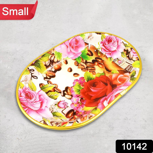 Small Plastic Flower Printed Design Serving Tray (1 Pc / 27 x 18 CM / Mix Color) - dailyneed.life