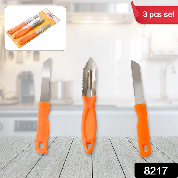 3in1 Multipurpose Stainless Steel Classic Kitchen Knife Set of 3 for Fruits and Vegetable Chopping / Cutting / Peeling, Kitchen Knife / Vegetable Peeler / Plain Knife - dailyneed.life