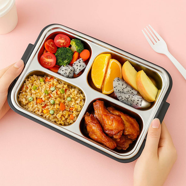 4 Compartment Insulated Lunch Box Stainless Steel |Tiffin Box for Boys, Girls, School & Office Men for Microwave & Dishwasher & Freezer Safe Adult Children Food Container (1 Pc) - dailyneed.life