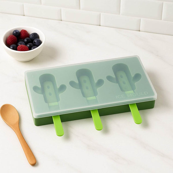 Ice Cream Mould sicle Mold, Cactus Shape Ice Molds Homemade sicle for DIY Ice sicle, 3-Cavity Summer Food Kitchen Tools (1 Pc) - dailyneed.life