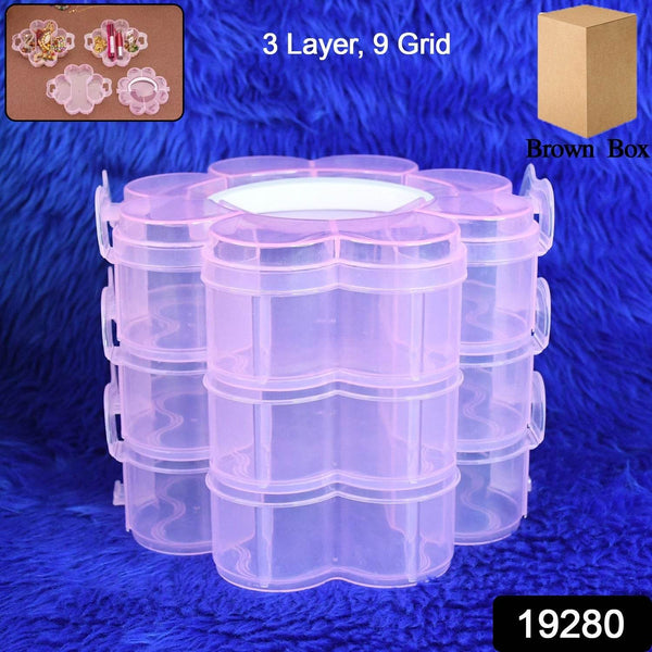 3-Layer Transparent Plastic Flower-Shaped Storage Box with 9 Grids - dailyneed.life