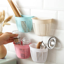 Hanging Plastic Storage Basket, Adhesive Wall Mounted Organizer Box Make Up Holder Shelf Bathroom Wall Basket Punch Free Drain Basket for Kitchen Bathroom, Wall Type Storage Basket (1 Pc) - dailyneed.life