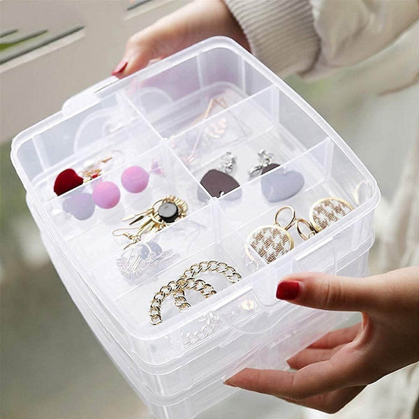 3-Tier 18 Sections Transparent Stackable Adjustable Compartment Slot Plastic Craft Storage Box - dailyneed.life