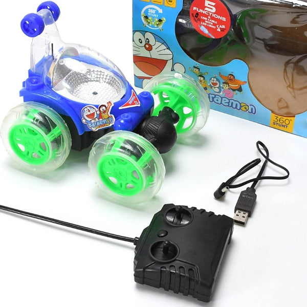 Rechargeable 360 degree stunt rolling remote control car with colourful 3d lights and music for kids - dailyneed.life