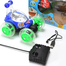 Rechargeable 360 degree stunt rolling remote control car with colourful 3d lights and music for kids - dailyneed.life