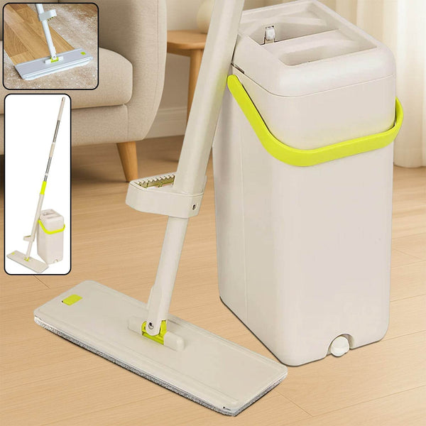 Floor Mop and Bucket Set, Flat Mop for Cleaning with Wringer, Self Clean Damp Mop and Bucket for Hardwood, Laminate, 2 in 1 Hands Free Mop with Washable Microfiber Pad for Wet & Dry Use - dailyneed.life