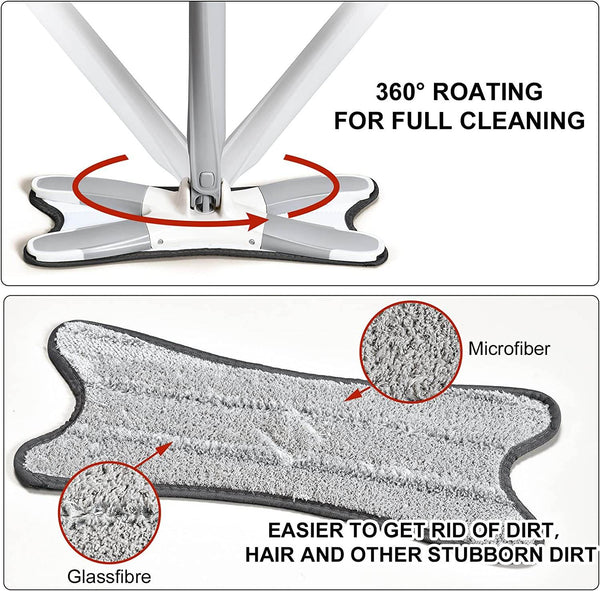 X Shape Mop or Floor Cleaning Hands-Free Squeeze Microfiber Flat Mop System 360° Flexible Head, Wet and Dry mop for Home Kitchen with 1 Super-absorbent Microfiber Pads. - dailyneed.life