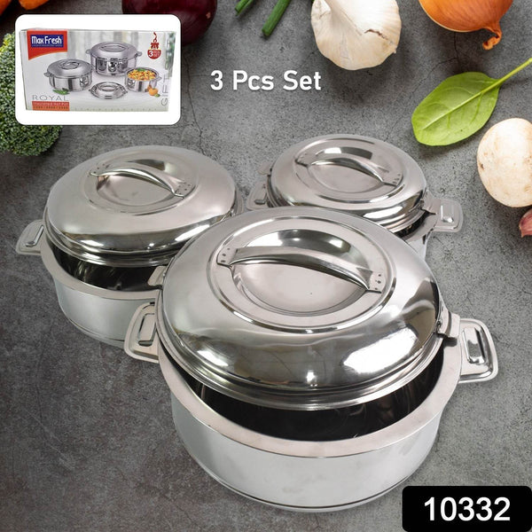 Royal Unique Hot Pot Stainless Steel Insulated Serving Casserole with Lid & Handle (3 pcs Set) - dailyneed.life