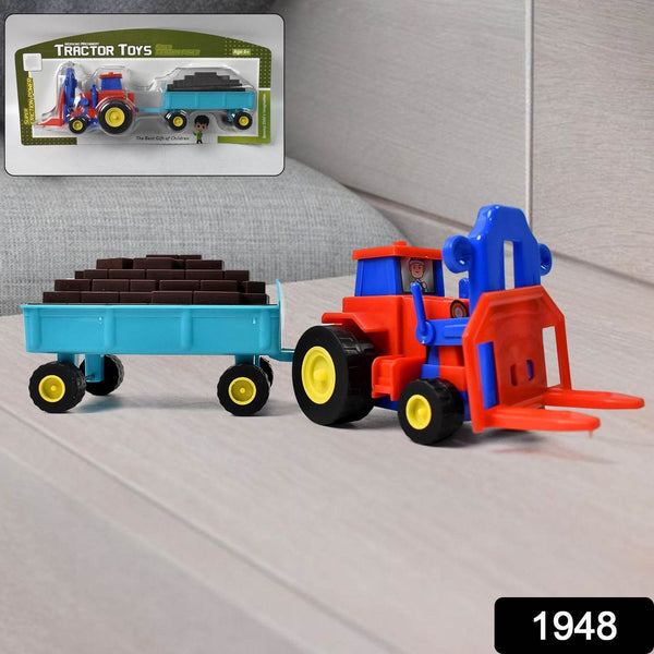 Plastic Tractor Toy Friction Powered Tractor with Bricks Trolley (1 Pc) - dailyneed.life