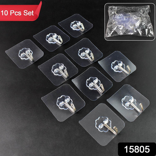 Self Adhesive Transparent Sticky Plastic & Stainless Steel Wall Hooks (10 Pcs Set) - dailyneed.life