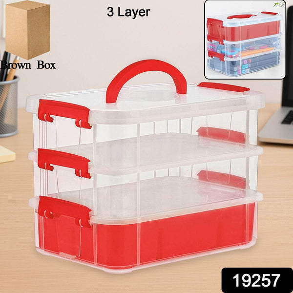 3-Layer Multi-Purpose Transparent Plastic Storage Carry Box with Handle - dailyneed.life