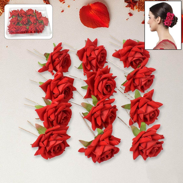 Hair Clip Red Rose Bridal Hair Pins Rose (12 Pcs Set / Red Color Only), Hair accessories - dailyneed.life
