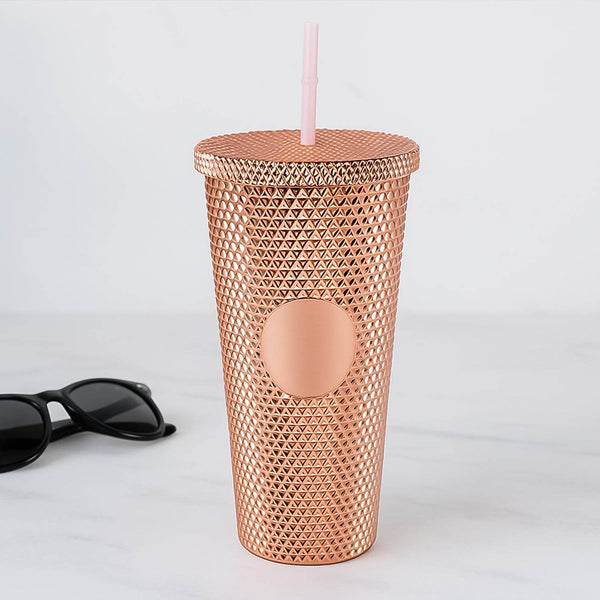 Studded Cup Tumbler Straw Lid - Plastic Double Walled Cold Cup for iced Coffee - dailyneed.life